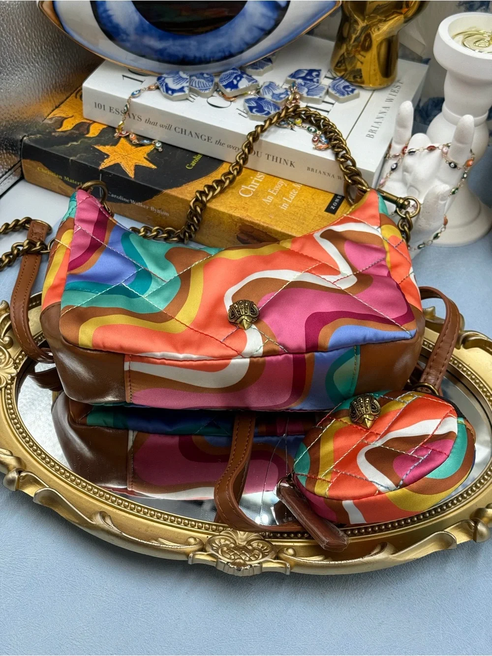 🆕 KURT GEIGER LONDON 🧿 NWOT Recycled Nylon Multi Mini Crossbody, Rainbow Swirl